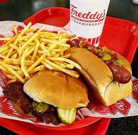 Freddys steakburgers - Jun 1, 2018 · Freddy's Frozen Custard & Steakburgers Freddy himself is also alive and well in Kansas, a 93-year-old Purple Heart recipient. When he started the chain with Redler and his two sons, he didn’t ... 